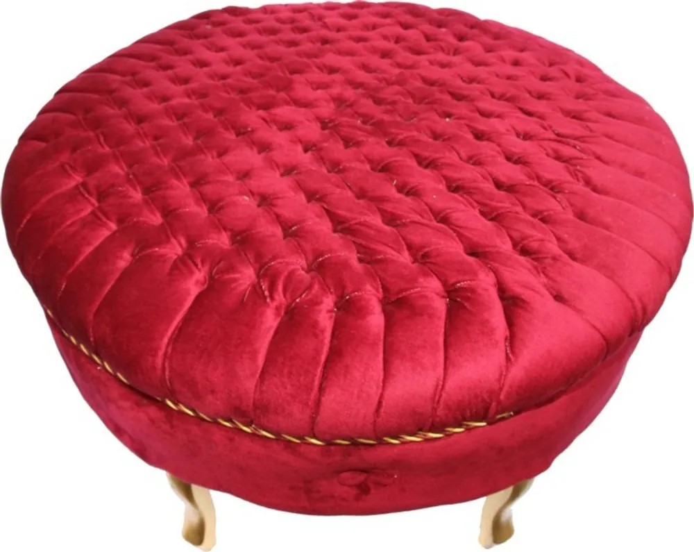 Riesiger Barock Rundhocker Hocker Bordeaux / Gold Mod2 Aktuell