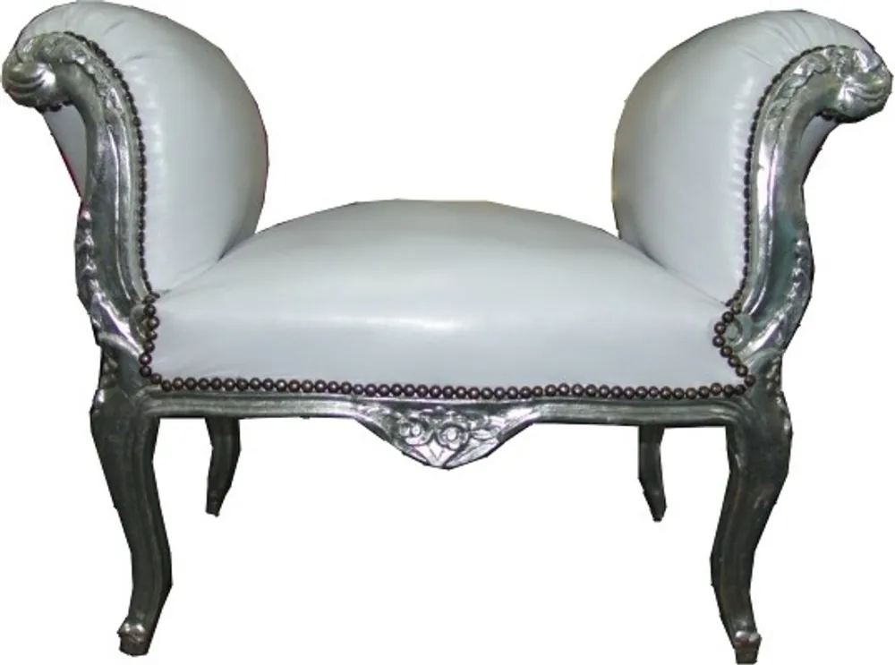 Casa Padrino Barock Schemel Hocker Weiß / Silber - Sitzbank Möbel Casa Padrino Finale Aktion
