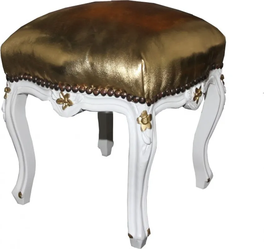 Nur Heute Casa Padrino Barock Fußhocker Gold Lederoptik / Weiß - Antik Stil Möbel - Hocker - Limited Edition