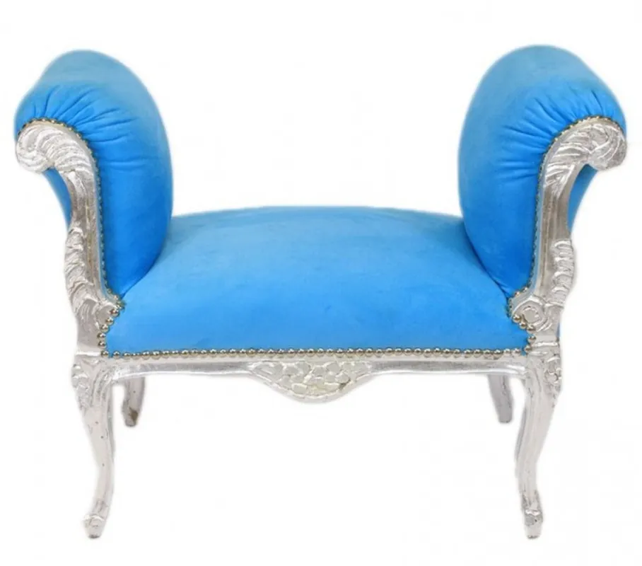 Jetzt Kaufen Casa Padrino Barock Schemel Hocker Hellblau / Silber - Sitzbank