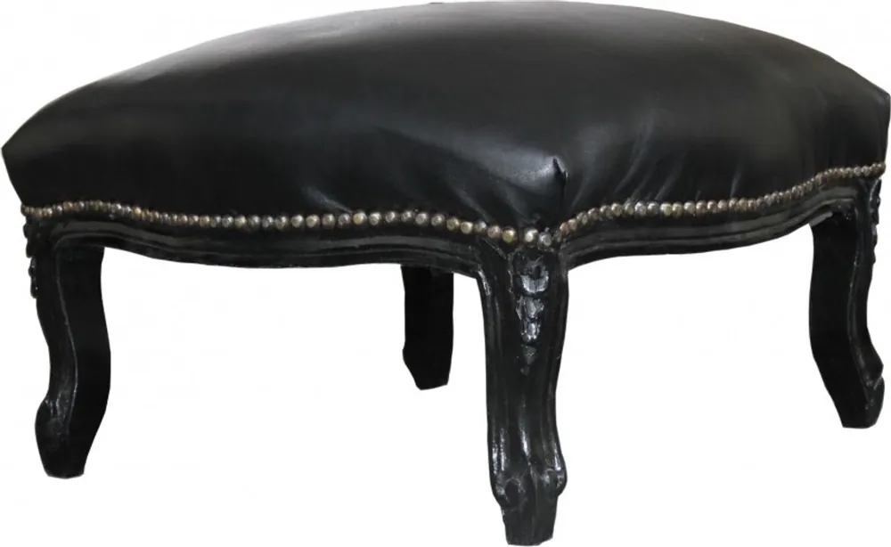Casa Padrino Barock XXL Fußhocker schwarz / schwarz Lederoptik - Hocker- Antik Sti Sonderaktion