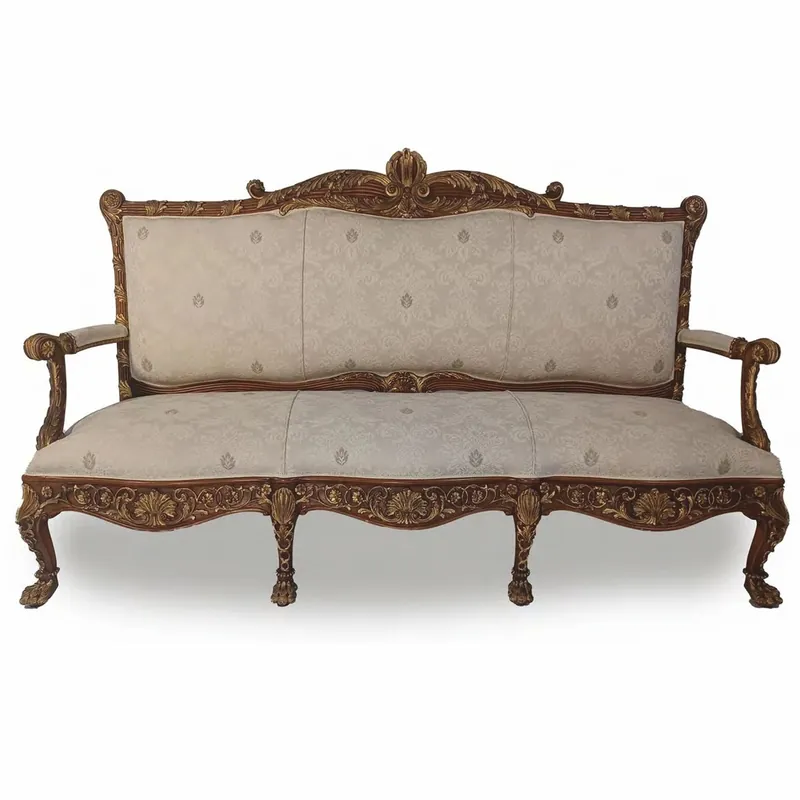 Casa Padrino Luxus Barock Sofa Grau / Dunkelbraun / Gold 217 cm - Made in Italy Sonderaktion