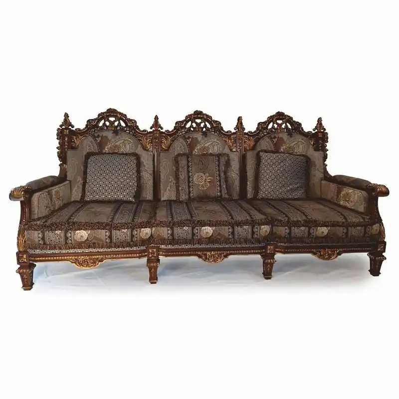 Casa Padrino Luxus Barock Sofa mit Kissen Grau / Braun / Gold 249 cm - Made in Italy Preis Gesenkt