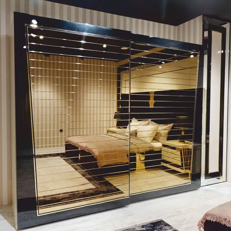 Knallerangebot Casa Padrino Luxus Schlafzimmerschrank mit 2 Schiebetüren Schwarz / Gold 280 x H. 230 cm