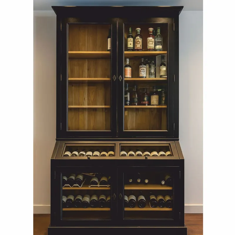 Casa Padrino Landhausstil Weinschrank Schwarz / Naturfarben 120 cm - Landhausstil Bar Möbel Top-Preis