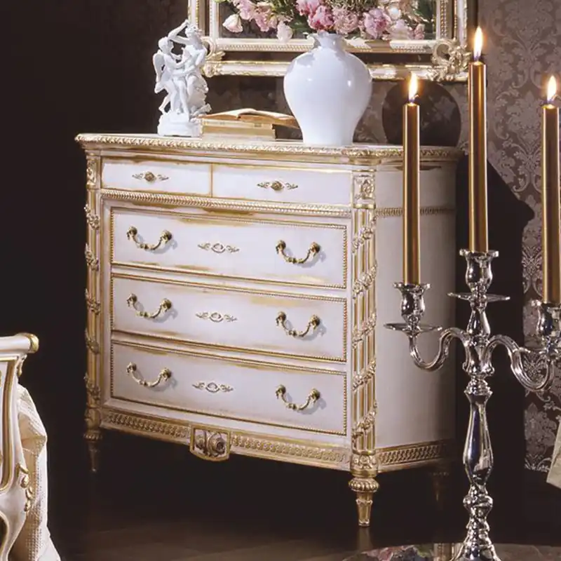 Schneller Versand Casa Padrino Luxus Barock Kommode mit 5 Schubladen Weiß / Gold - Made in Italy
