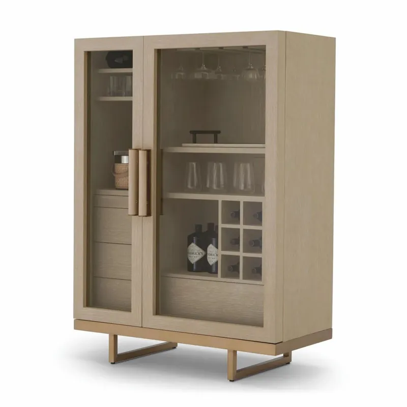 Casa Padrino Luxus Barschrank Beige / Messing H. 150 cm - Bar Möbel Markenprodukt