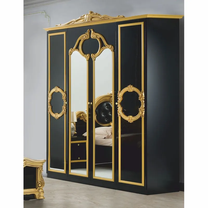 Casa Padrino Luxus Barock Schlafzimmer Schrank Schwarz / Gold 177 cm - Barock Schlafzimmer Möbel Direkt Vom Hersteller