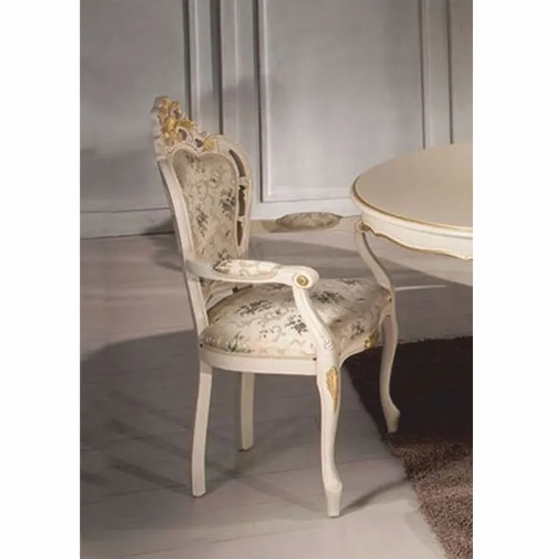 Casa Padrino Luxus Barock Esszimmer Stuhl mit Armlehnen Bunt / Elfenbein / Gold - Made in Italy Sonderaktion