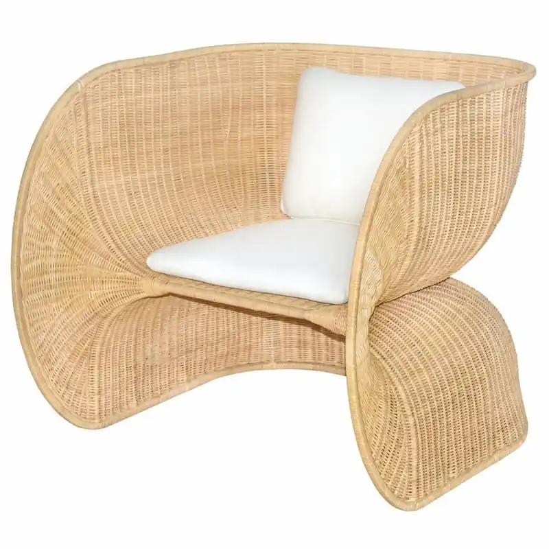 Kostenfreie Lieferung Casa Padrino Luxus Rattan Lounge Sessel mit Kissen Naturfarben / Weiß - Rattan Möbel