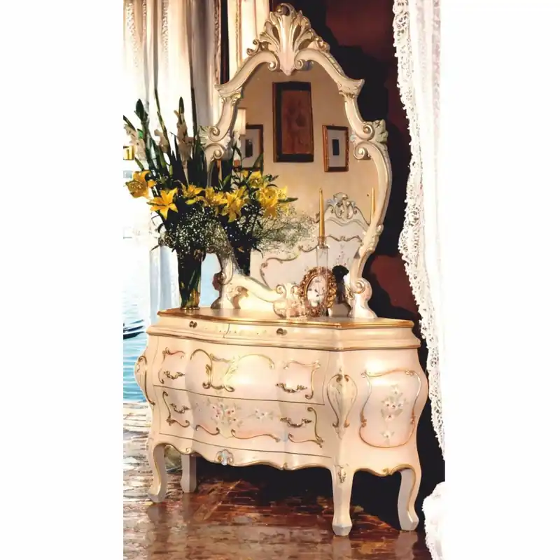 Casa Padrino Luxus Barock Kommode mit Spiegel Elfenbein / Gold - Made in Italy Direktkauf
