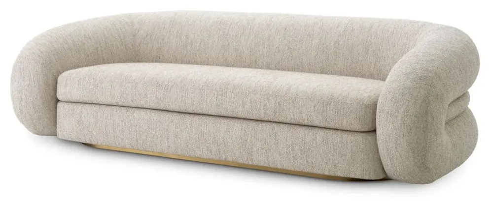 Casa Padrino Luxus Sofa Hellgrau / Messing 230 cm - Luxus Wohnzimmer & Hotel Möbel Abverkauf