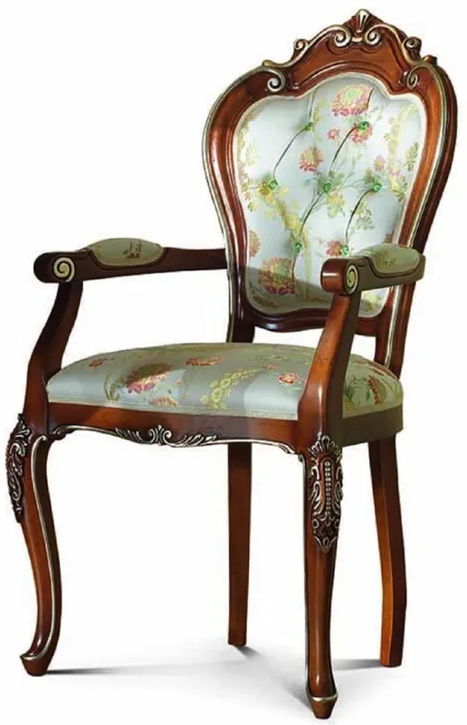 Casa Padrino Luxus Barock Esszimmer Stuhl mit Armlehnen Bunt / Braun / Gold - Barock Möbel - Made in Italy Preisknaller