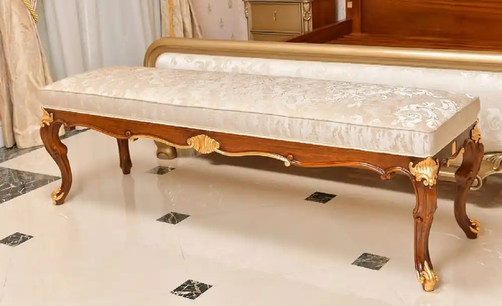 Casa Padrino Luxus Barock Sitzbank Creme / Braun / Gold 170 cm - Barock Möbel - Made in Italy Hochwertig