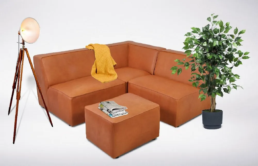 Kostenloser Versand Casa Padrino Modulares Luxus Kunstleder Ecksofa mit Hocker Braun