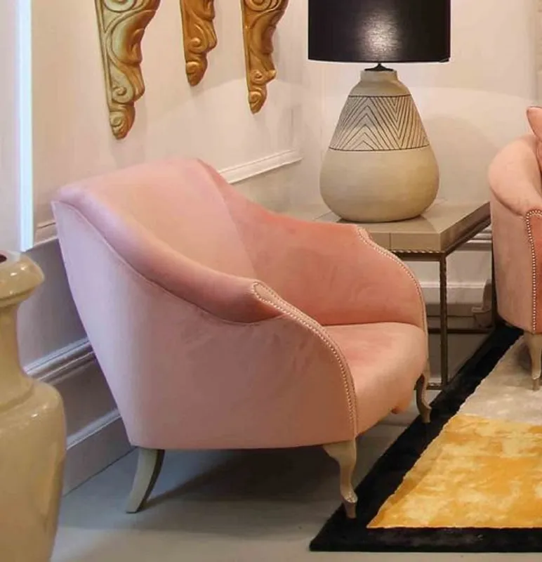 Casa Padrino Luxus Art Deco Sessel Rosa / Grau 85 x 85 x H. 88 cm - Wohnzimmer Sessel - Hotel Sessel - Wohnzimmer Möbel - Hotel Möbel - Luxus Art Deco Möbel Neuheit
