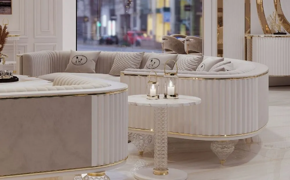 Casa Padrino Luxus Art Deco 4er Sofa Grau / Weiß / Gold 400 cm Großhandel