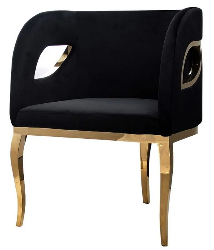 Versand Am Gleichen Tag Casa Padrino Luxus Samt Sessel Schwarz / Gold 78 x 55 x H. 59 cm - Wohnzimmer Sessel - Hotel Sessel - Wohnzimmer Möbel - Luxus Möbel - Wohnzimmer Einrichtung - Luxus Einrichtung - Möbel Luxus