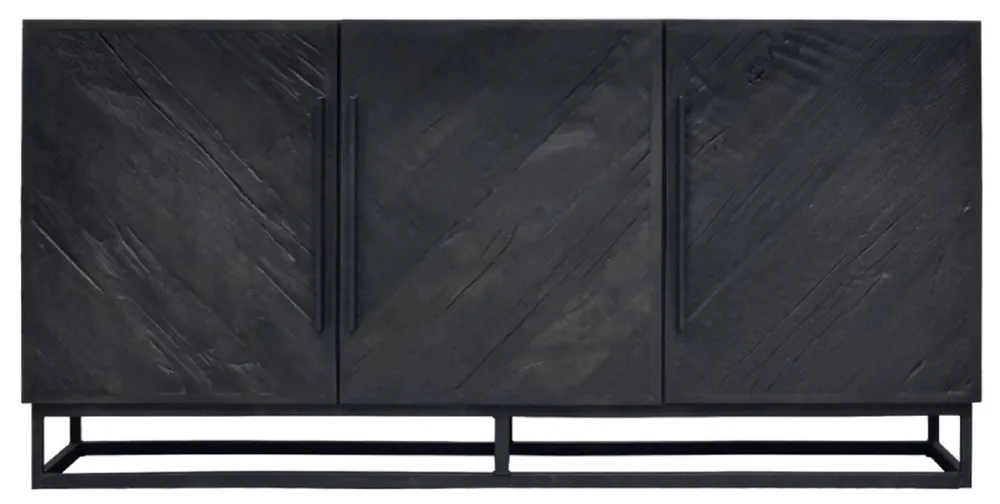Casa Padrino Luxus Massivholz Sideboard Schwarz 160 x 43 x H. 80 cm - Rustikaler Eichenholz Schrank mit 3 Türen - Rustikale Massivholz Esszimmer Möbel - Luxus Esszimmer Möbel Saisonangebot