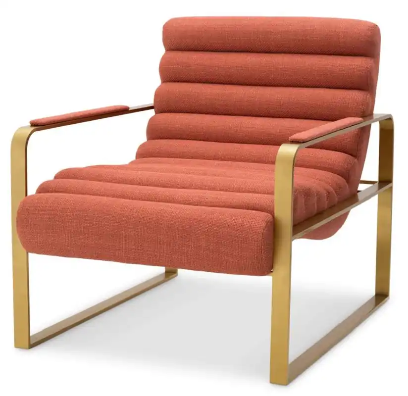 Casa Padrino Luxus Sessel Orange / Messing 68,5 x 88 x H. 77 cm - Wohnzimmer Sessel - Hotel Sessel - Wohnzimmer Möbel - Hotel Möbel - Luxus Möbel - Luxus Einrichtung Letzte Chance
