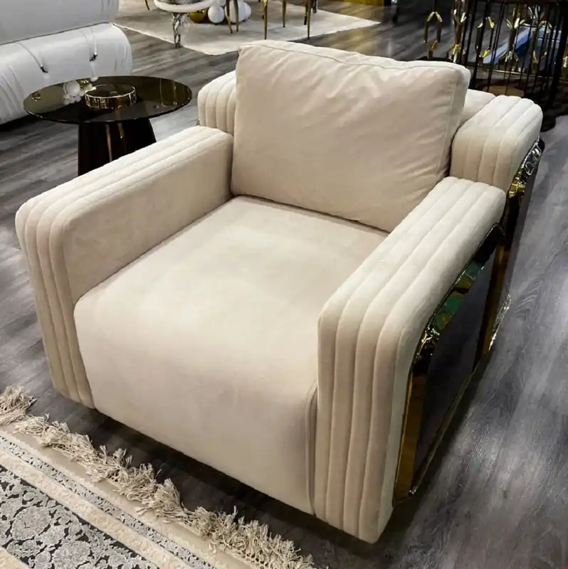 Geld-Zurück-Garantie Casa Padrino Luxus Sessel Creme / Braun / Gold 90 x 100 x H. 70 cm - Wohnzimmer Sessel - Hotel Sessel - Wohnzimmer Möbel - Hotel Möbel - Luxus Möbel - Wohnzimmer Einrichtung - Luxus Einrichtung
