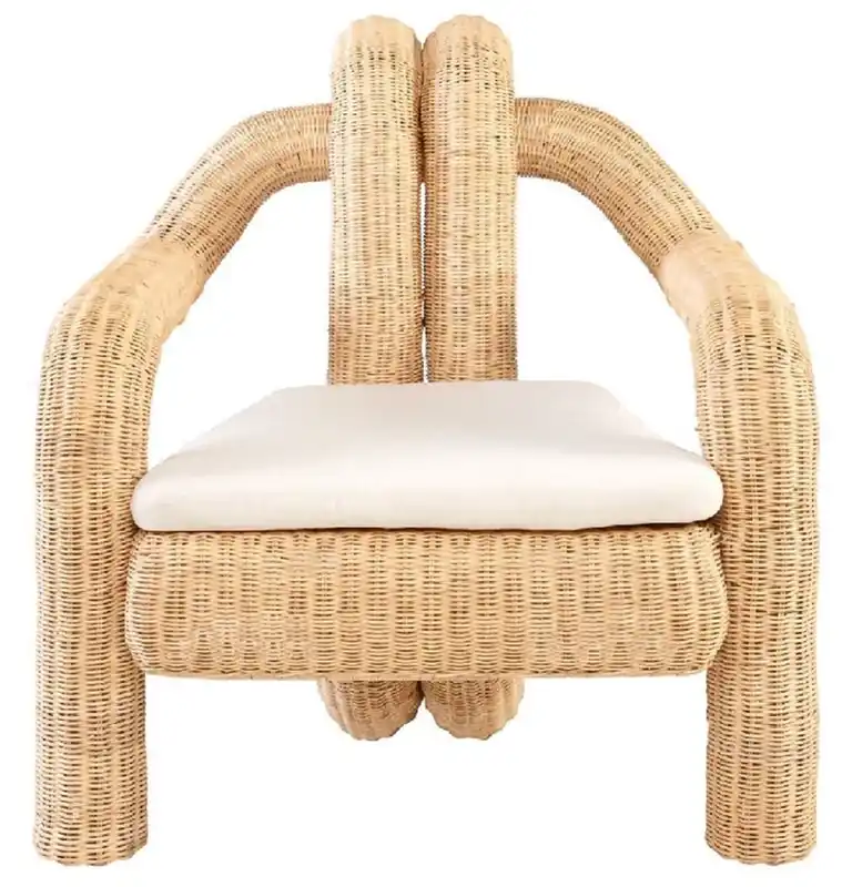Mengenrabatt Casa Padrino Luxus Rattan Sessel mit Kissen Naturfarben 82,5 x 92 H. 95 cm - Wohnzimmer Sessel - Hotel Sessel - Wohnzimmer Möbel - Hotel Möbel - Luxus Möbel - Rattan Möbel