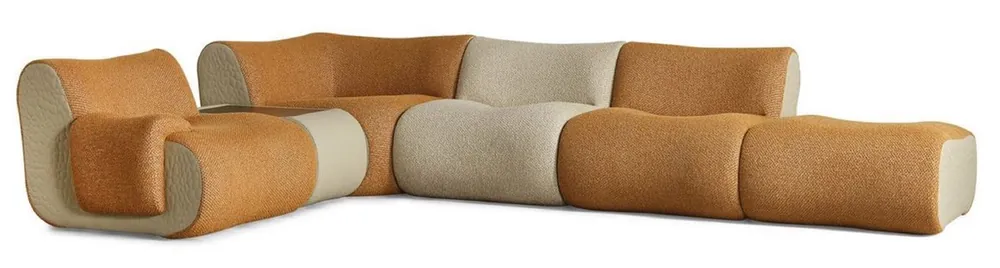 Casa Padrino Luxus Ecksofa Braun / Creme / Grau 340 x 232 x H. 72 cm - Modulares 6 Teiliges Wohnzimmer Sofa - Hotel Sofa - Wohnzimmer Möbel - Hotel Möbel - Luxus Möbel Bestseller