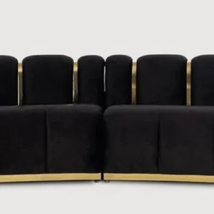 Ab Werk Casa Padrino Luxus 5er Sofa Schwarz / Gold 420 x 100 x H. 80 cm - Gebogenes Wohnzimmer Sofa - Hotel Sofa - Wohnzimmer Möbel - Hotel Möbel - Luxus Möbel - Luxus Einrichtung