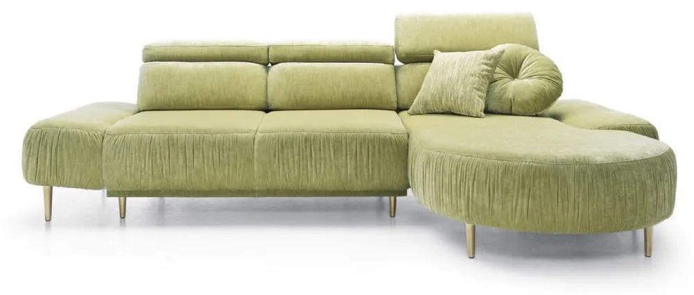 Casa Padrino Luxus Ecksofa Grün / Messing 294 x 105-182 x H. 83-97 cm - Wohnzimmer Sofa mit 3 verstellbaren Kopfstützen und elektrisch verstellbarer Sitzfläche - Luxus Wohnzimmer Möbel Weltweiter Versand