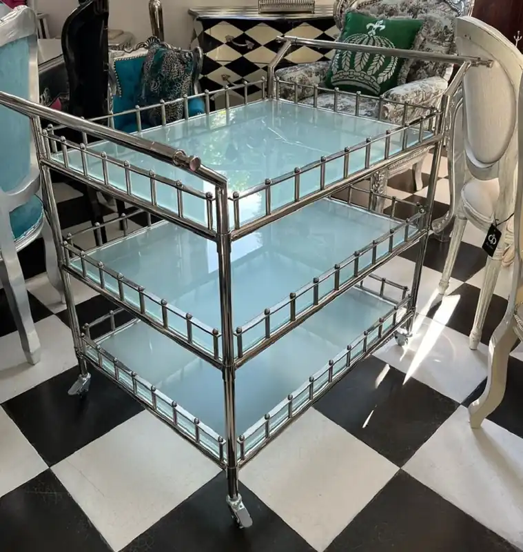 Casa Padrino Luxus Trolley Silber 102 x 71,5 x H. 90,5 cm - Edelstahl Servierwagen mit Glasplatten - Hotel Restaurant Gastronomie Trolley - Hotel & Restaurant Accessoires Limited Edition