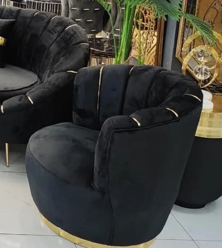 Großhandel Casa Padrino Luxus Sessel Schwarz / Gold 75 x 70 x H. 80 cm - Wohnzimmer Sessel - Hotel Sessel - Wohnzimmer Möbel - Hotel Möbel - Luxus Möbel - Wohnzimmer Einrichtung - Luxus Einrichtung