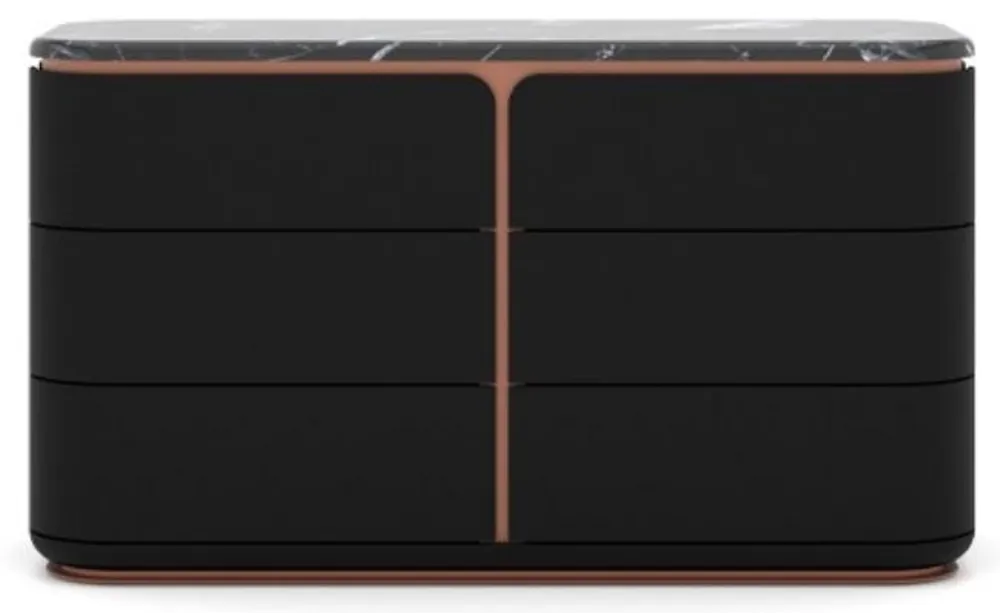 Casa Padrino Luxus Massivholz Kommode mit 6 Schubladen Schwarz / Kupfer 150 x 50 x H. 90 cm - Schlafzimmer Kommode - Schlafzimmer Möbel - Luxus Möbel - Luxus Einrichtung - Möbel Luxus Neu Im Sortiment