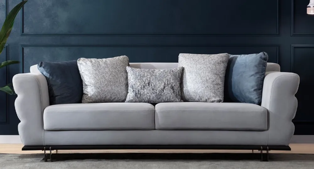Kostenloser Versand Casa Padrino Luxus Sofa Grau / Schwarz 230 x 102 x H. 88 cm - Wohnzimmer Sofa - Hotel Sofa - Wohnzimmer Möbel - Wohnzimmer Einrichtung - Hotel Möbel - Luxus Möbel - Luxus Einrichtung
