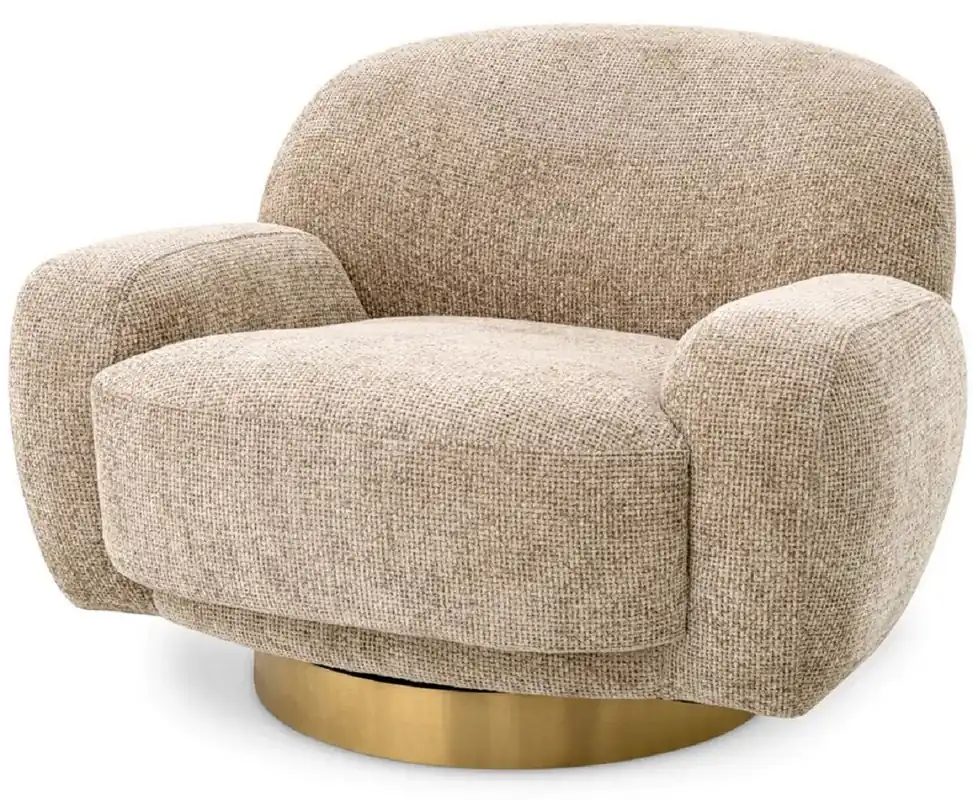 Casa Padrino Luxus Drehsessel Sandfarben / Messing 95 x 90 x H. 70 cm - Wohnzimmer Sessel - Hotel Sessel - Wohnzimmer Möbel - Hotel Möbel - Luxus Möbel - Luxus Qualität Saisonangebot
