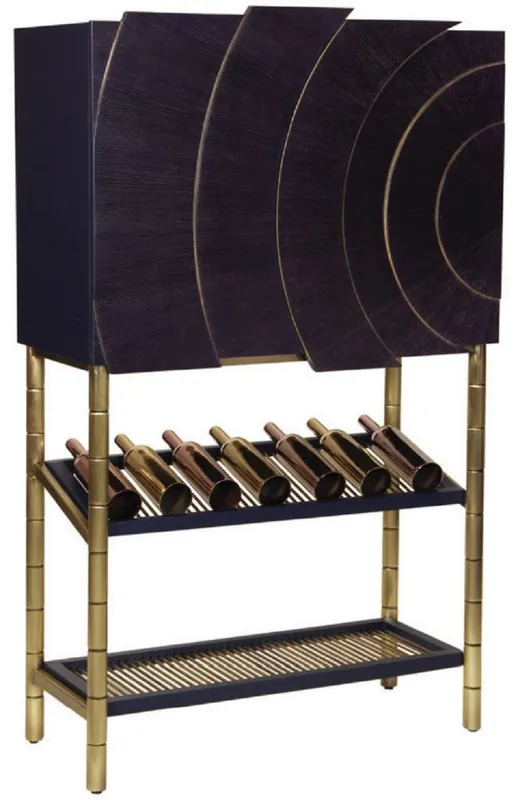 Casa Padrino Luxus Barschrank Schwarz / Gold 100 x 44 x H. 160 cm - Weinschrank mit 2 Türen - Wohnzimmer Möbel - Bar Möbel - Hotel Möbel - Luxus Kollektion Mengenrabatt