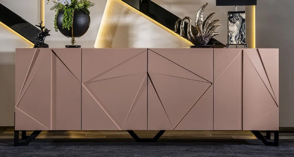 Casa Padrino Luxus Designer Sideboard Rosa / Schwarz 220 x 50 x H. 88 cm - Massivholz Schrank mit 4 Türen - Esszimmer Möbel - Hotel Möbel - Designer Möbel - Luxus Möbel Finale Aktion