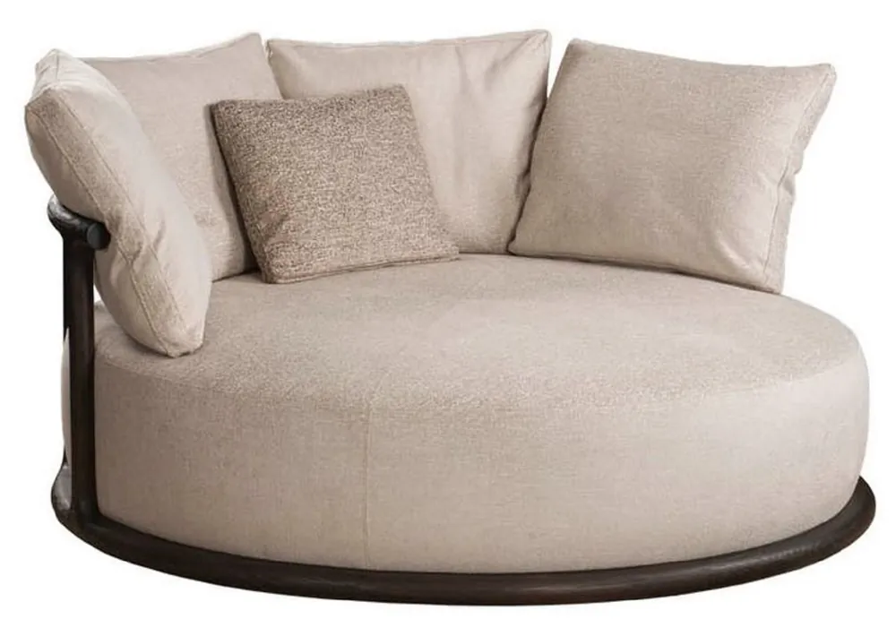 Casa Padrino Luxus Sessel Beige / Dunkelbraun Ø 160 x H. 90 cm - Runder Wohnzimmer Sessel - Hotel Sessel - Wohnzimmer Möbel - Hotel Möbel - Luxus Möbel - Luxus Einrichtung Markenprodukt