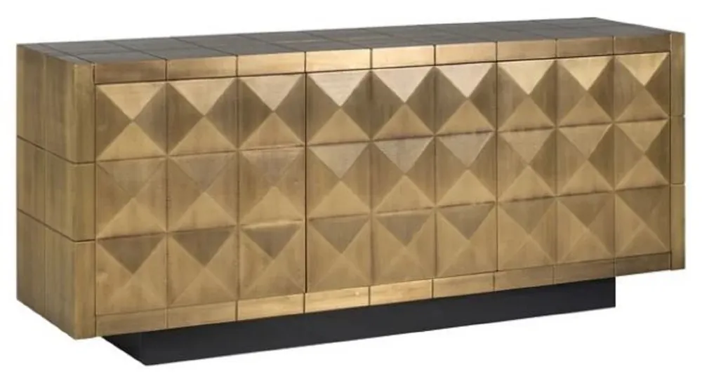 Casa Padrino Luxus Sideboard Gold / Schwarz 180 x 45 x H. 77 cm - Massivholz Schrank mit 3 Türen - Wohnzimmer Möbel - Esszimmer Möbel - Luxus Möbel - Luxus Einrichtung Handgefertigt