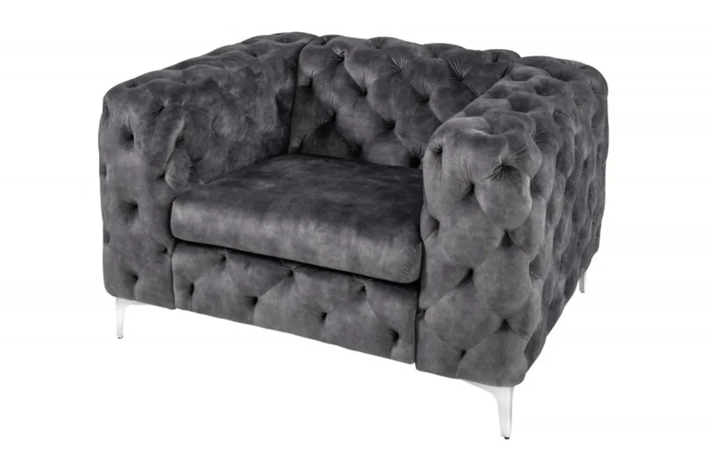 Expressversand Casa Padrino Chesterfield Samt Sessel Grau / Silber - Moderner Wohnzimmer Sessel - Chesterfield Möbel