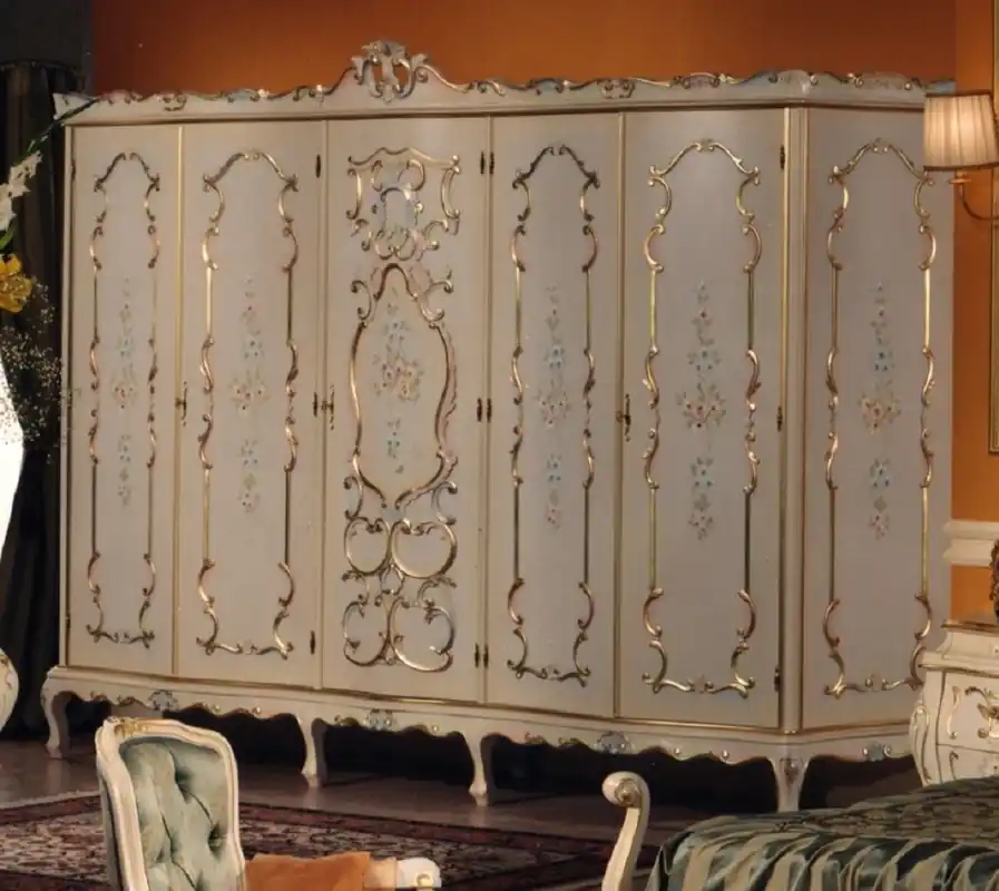 Neu Casa Padrino Luxus Barock Kleiderschrank Elfenbein / Mehrfarbig / Gold - Prunkvoller Barock Schlafzimmerschrank - Luxus Schlafzimmer Möbel im Barockstil - Luxus Qualität - Made in Italy