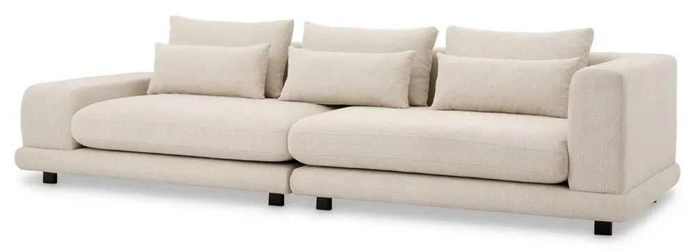 Casa Padrino Luxus Sofa Beige / Schwarz 285 x 106 x H. 66 cm - Wohnzimmer Sofa mit Kissen - Wohnzimmer Möbel - Luxus Möbel - Wohnzimmer Einrichtung - Luxus Einrichtung - Luxus Qualität Exklusiv