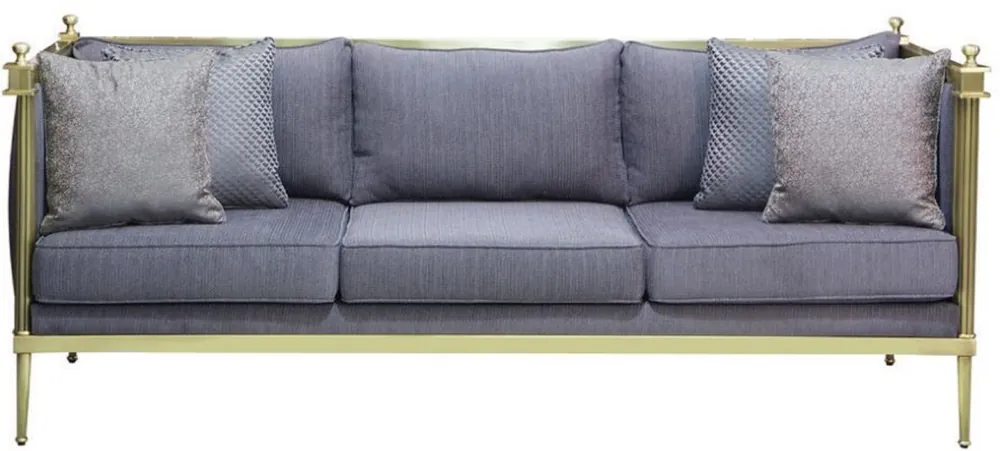 Top-Qualität Casa Padrino Luxus Sofa Blau / Matt Gold 224 x 80 x H. 88 cm - Wohnzimmer Sofa - Hotel Sofa - Wohnzimmer Möbel - Wohnzimmer Einrichtung - Hotel Möbel - Luxus Möbel - Luxus Einrichtung