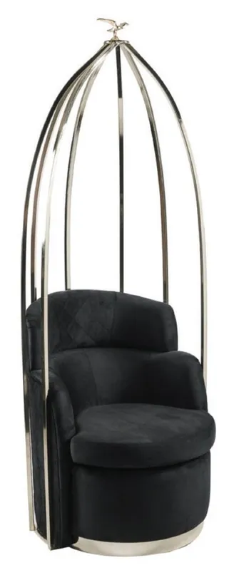 Casa Padrino Luxus Sessel Schwarz / Silber 86 x 56 x H. 213 cm - Wohnzimmer Sessel - Hotel Sessel - Wohnzimmer Möbel - Hotel Möbel - Luxus Möbel - Luxus Einrichtung Markenware