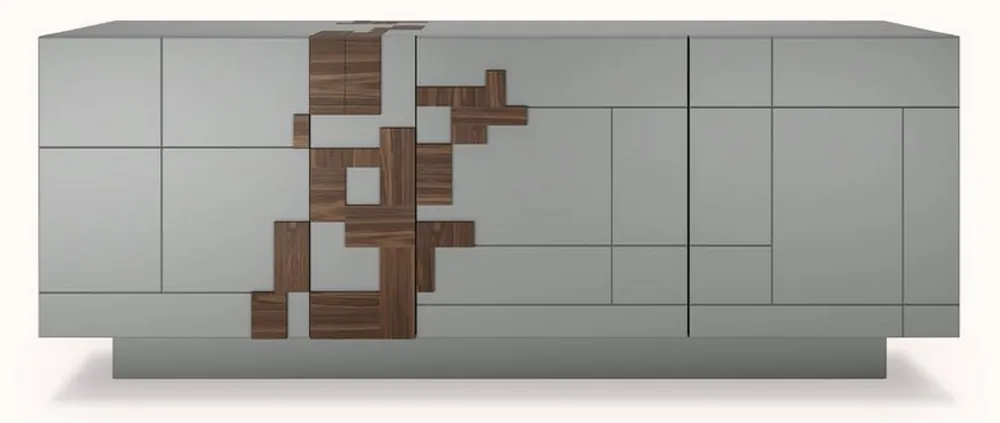 Casa Padrino Luxus Sideboard Grau / Braun 220 x 50,8 x H. 85 cm - Massivholz Schrank mit 4 Türen - Massivholz Möbel - Luxus Möbel - Luxus Einrichtung Gratis Versand