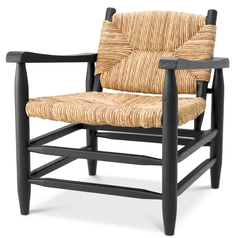 Casa Padrino Luxus Sessel Schwarz / Naturfarben 60,5 x 74 x H. 71 cm - Wohnzimmer Sessel - Hotel Sessel - Wohnzimmer Möbel - Luxus Möbel - Wohnzimmer Einrichtung - Luxus Einrichtung - Möbel Luxus Sonderaktion