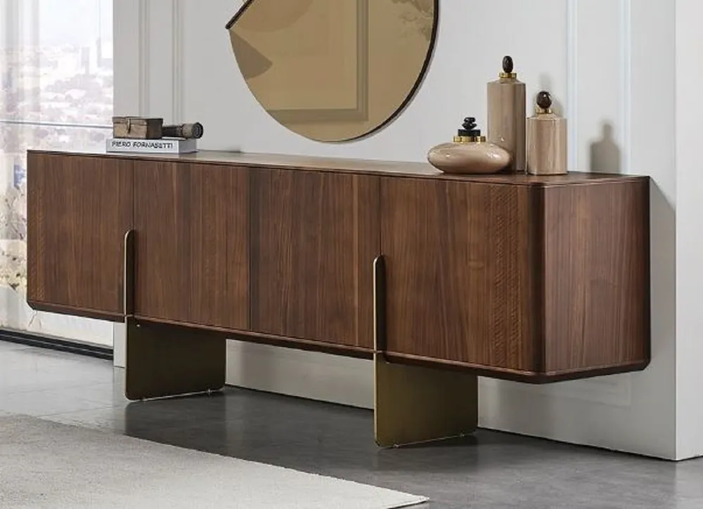 Mega-Angebot Casa Padrino Luxus Sideboard Braun / Messing 220 x 50 x H. 78 cm - Massivholz Schrank mit 4 Türen - Massivholz Möbel - Luxus Möbel - Luxus Einrichtung