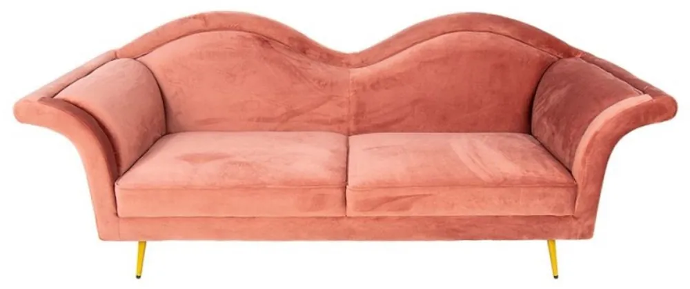 Casa Padrino Luxus Designer 3er Sofa Rosa / Gold 215 x 73 x H. 85 cm - Wohnzimmer Sofa - Wohnzimmer Möbel - Luxus Möbel - Designer Möbel - Wohnzimmer Einrichtung - Luxus Einrichtung Abverkauf