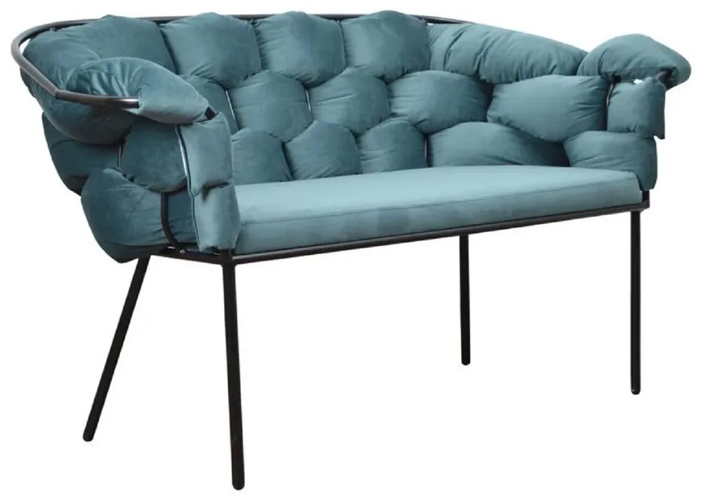Limited Edition Casa Padrino Luxus Designer Sitzbank Hellblau / Schwarz 134 x 59 x H. 74 cm - Gepolsterte Bank mit Armlehnen & Rückenlehne - Wohnzimmer Möbel - Luxus Möbel - Luxus Einrichtung