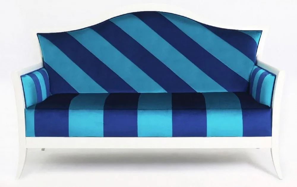 Casa Padrino Luxus Art Deco Sofa mit Streifen Hellblau / Blau / Weiß - Gestreiftes Wohnzimmer Sofa - Wohnzimmer Möbel - Art Deco Möbel - Luxus Möbel - Art Deco Einrichtung - Luxus Einrichtung Neuheit
