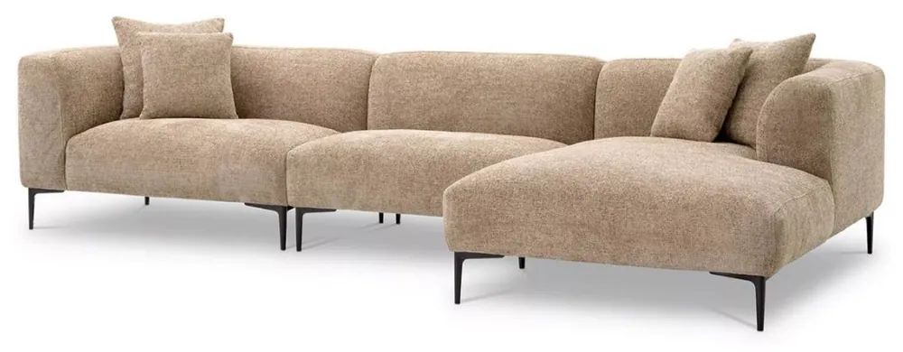 Casa Padrino Luxus Ecksofa Sandfarben / Schwarz 343,5 x 99-177 x H. 75 cm - Wohnzimmer Sofa mit 4 Kissen - Wohnzimmer Möbel - Wohnzimmer Einrichtung - Luxus Möbel - Luxus Einrichtung Exklusiv